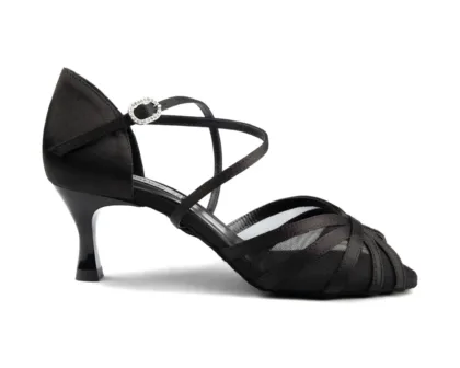PD807 Black Satin / Black Net - Heel 50
