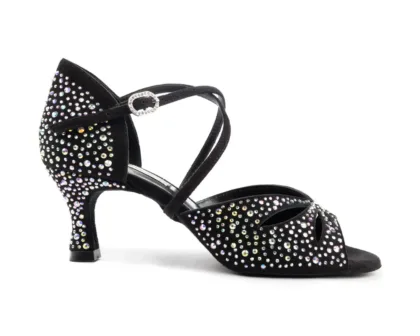 PD CLARA Black Nubuck & Crystals - Heel 50