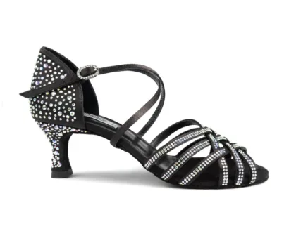 PD LEONOR Black Satin & Crystals - Heel 50